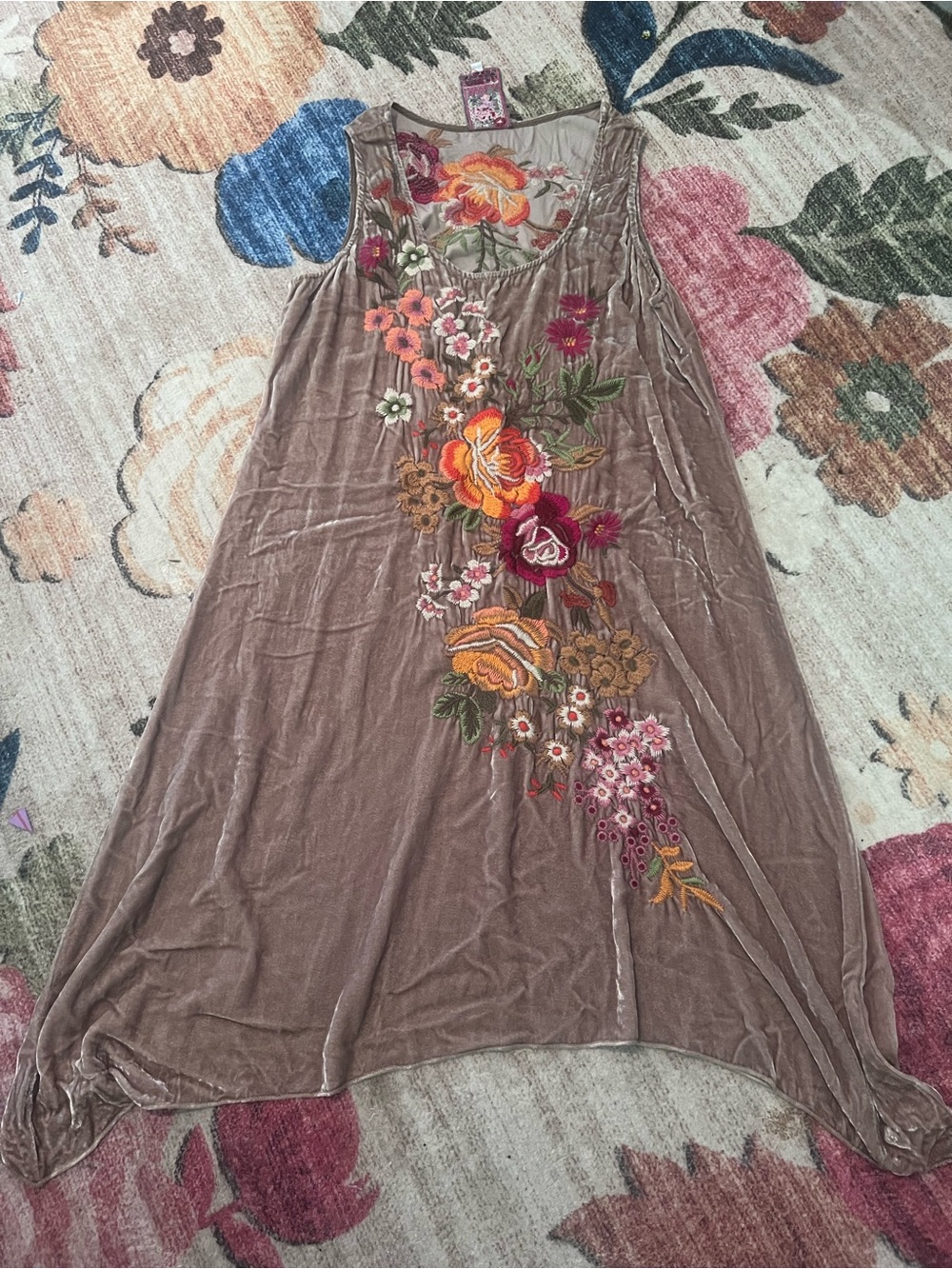 Johnny Was Embroidered Floral Velvet Dress Size Small